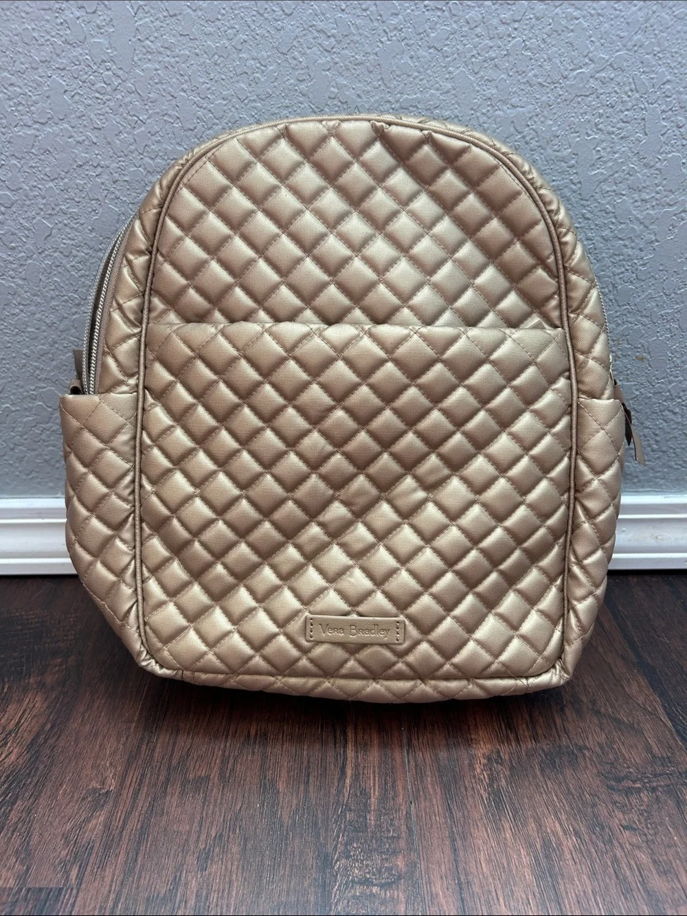 Vera Bradley Quilted Champagne Gold Pearl Small Backpack
